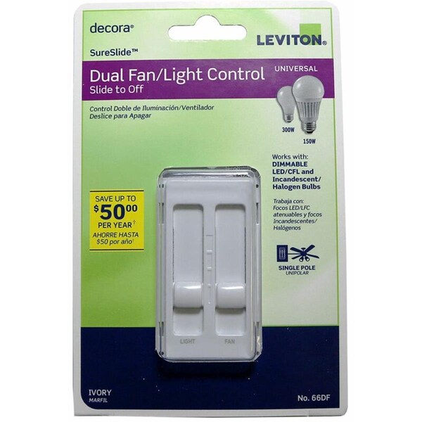 Leviton Leviton Decora Sureslide Fan & LED Dimmer Slide Switch, Ivory - LE7170