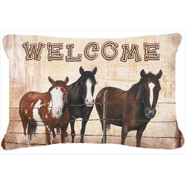 Carolines Treasures Carolines Treasures SB3059PW1216 Welcome Mat With Horses Indoor & Outdoor Fabric Decorative Pillow - SB3059PW1216