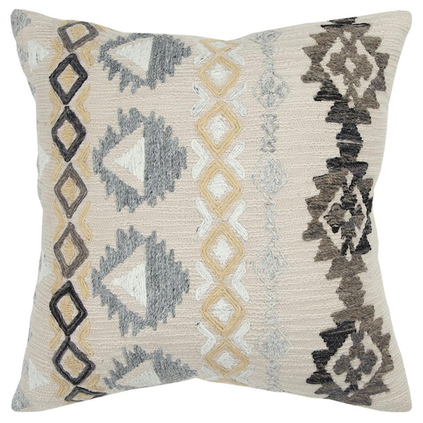 Palacedesigns Brown & Beige Tribal Embroidered Throw Pillow Natural - PA3097756