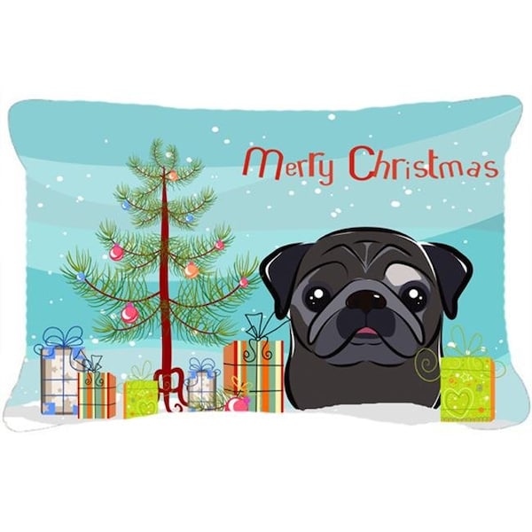 Carolines Treasures Carolines Treasures BB1635PW1216 Christmas Tree & Black Pug Fabric Decorative Pillow - BB1635PW1216