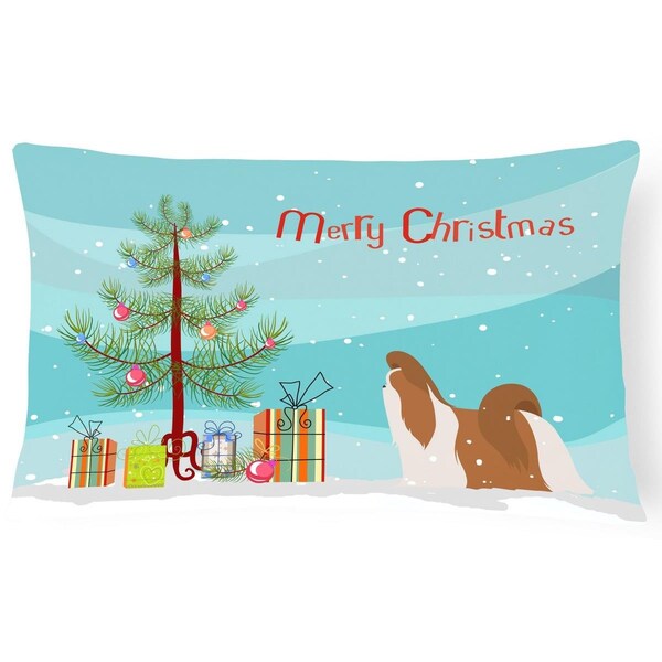Carolines Treasures Carolines Treasures BB2964PW1216 Shih Tzu Merry Christmas Tree Canvas Fabric Decorative Pillow - BB2964PW1216
