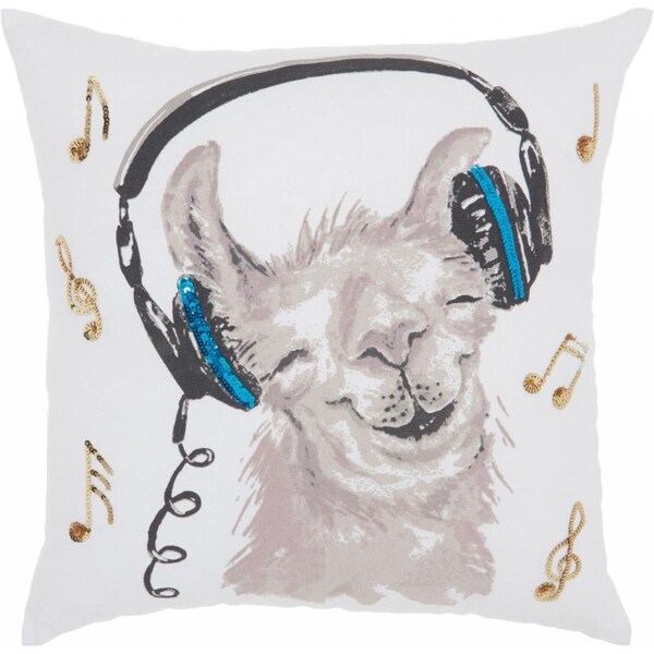 Palacedesigns 18 x 18 in. White & Teal Groovy Llama Throw Pillow - PA3651782