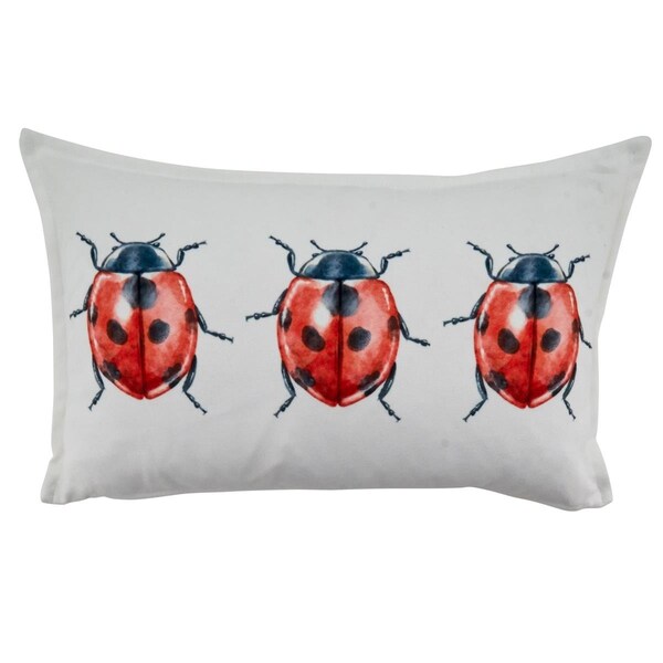 Rlm Distribution SARO  12 x 20 in. Oblong Poly Filled Throw Pillow with Lady Bugs Design  White - HO2658062