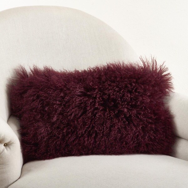 Rlm Distribution SARO 12 x 20 in. Wool Mongolian Lamb Fur Throw Pillow Eggplant - HO2657701