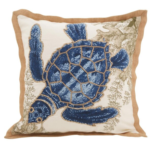 Rlm Distribution SARO  20 in. Neptunian Square Sea Turtle Filled Down Filled Throw Pillow - Natural - HO2657659