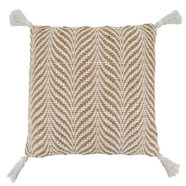 Rlm Distribution SARO  20 in. Square Natural Jute Woven Poly-Filled Throw Pillow with Wavy Design - HO2658393