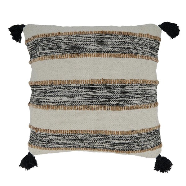 Rlm Distribution 20 in. Striped Tassel Square Poly-Filled Pillow, Black & White - HO3202495