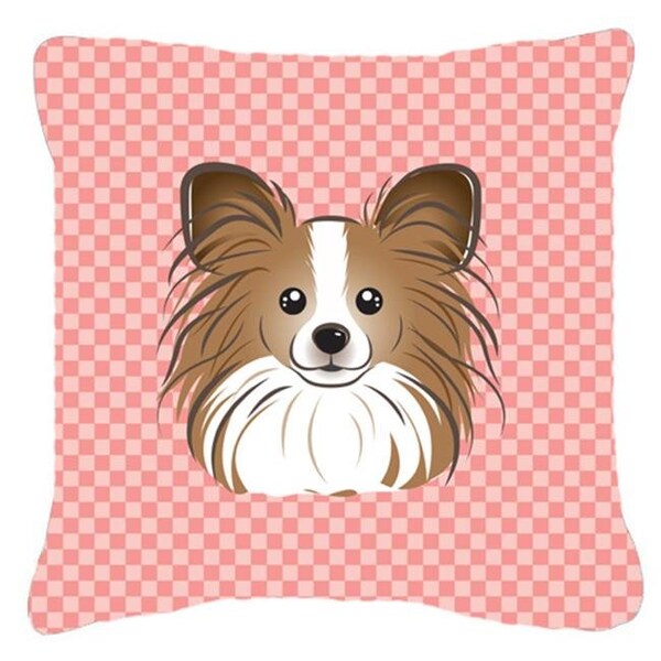 Carolines Treasures Carolines Treasures BB1248PW1818 Checkerboard Pink Papillon Fabric Decorative Pillow; 18 x 18 In. - BB1248PW1818