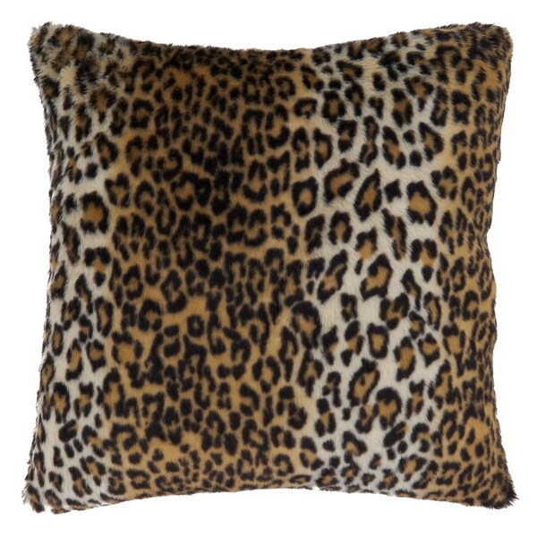 Vecindario 22 in. Cheetah Print Faux Fur Square Throw Pillow with Poly Filling, Brown - VE2658498