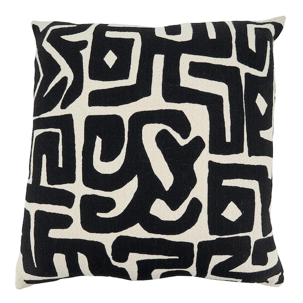 Rlm Distribution SARO  22 in. Square Down Filled Throw Pillow with Black  White Kuba Cloth Design - HO2658007