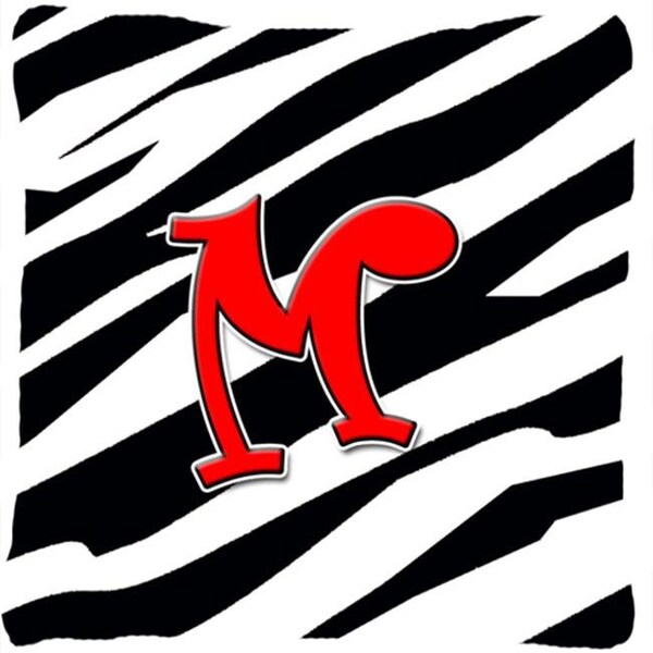 Carolines Treasures Carolines Treasures CJ1024-MPW1414 Monogram Initial M Zebra Red Decorative Fabric Pillow - CJ1024-MPW1414
