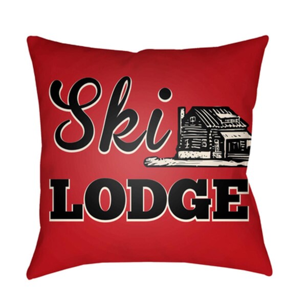 Artistic Weavers Lodge Cabin Ski Lodge Poly Filled Pillow - Bright Red Beige & Black - 18 x 18 in. - LGCB2041-1818
