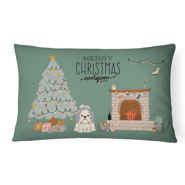 Carolines Treasures Carolines Treasures CK7648PW1216 12 x 3 x 16 in. Silver White Shih Tzu Christmas Everyone Canvas Fabric Decorative Pillow - CK7648PW1216