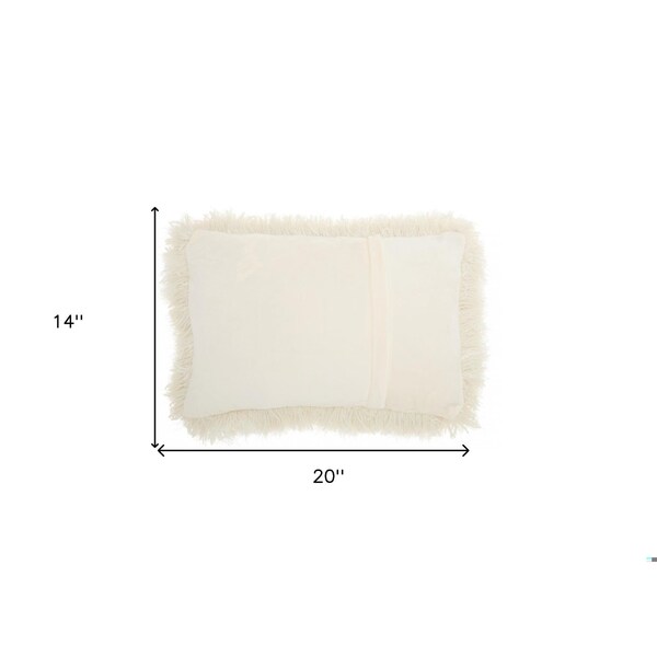 Homeroots 14 x 20 in. Cream Super Shaggy Throw Pillow - 386408