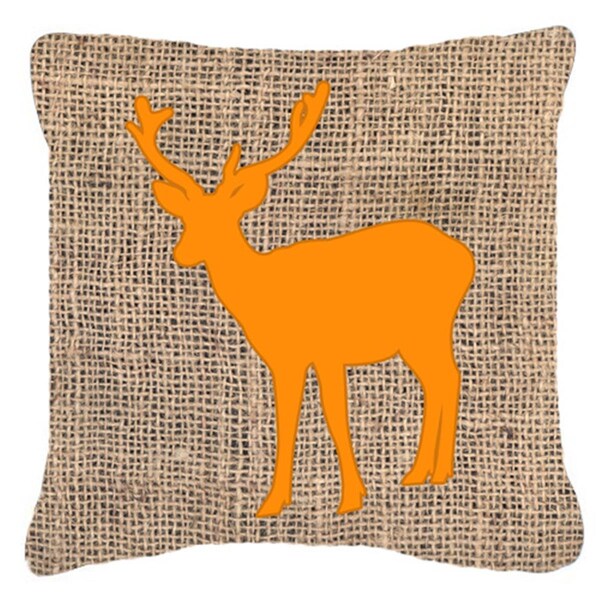 Jensendistributionservices 14 x 14 in. Deer Burlap and Orange Decorative Fabric Pillow - MI2553902