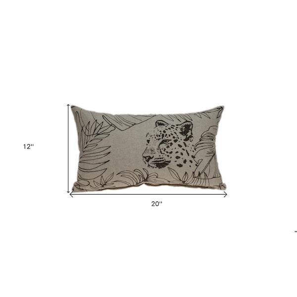 Homeroots 12 x 20 x 4 in. Beige Jaguar Silhoutte Lumbar Throw Pillow - 383138