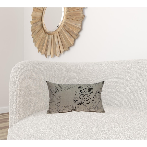 Homeroots 12 x 20 x 4 in. Beige Jaguar Silhoutte Lumbar Throw Pillow - 383138