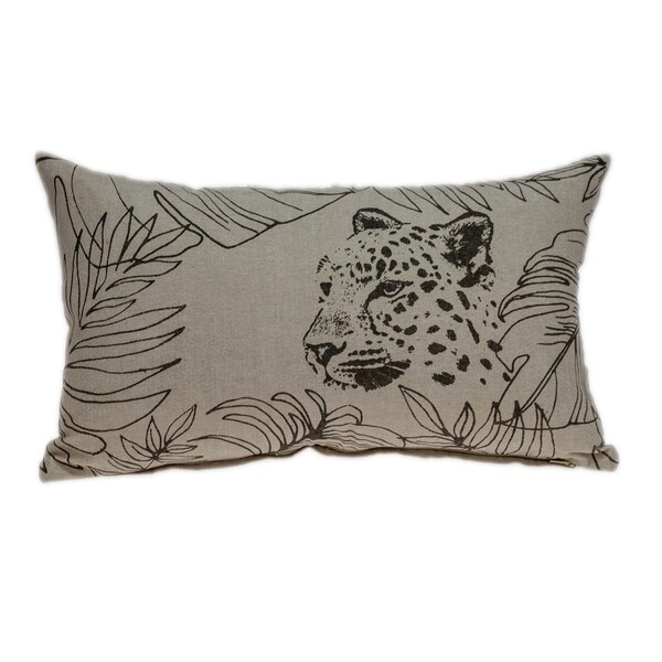 Homeroots 12 x 20 x 4 in. Beige Jaguar Silhoutte Lumbar Throw Pillow - 383138