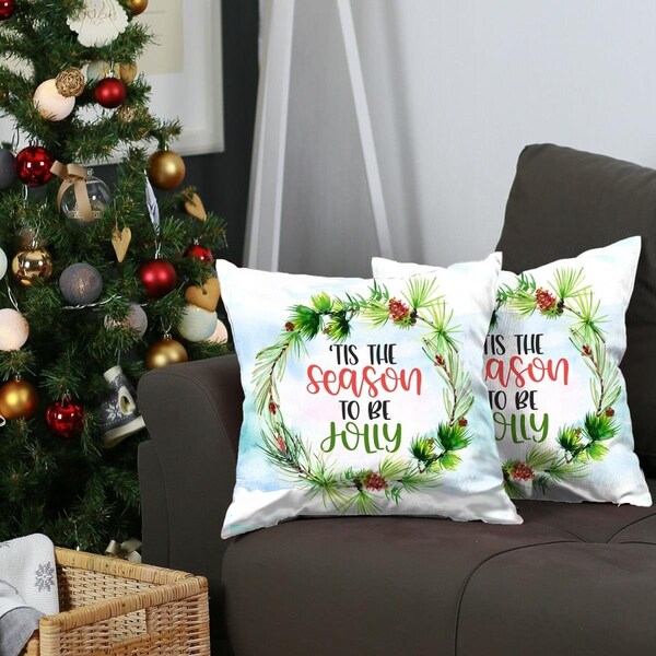 Homeroots 18 x 18 x 0.24 in. Multi Color Tis the Season Christmas Throw Pillow Covers Set of 2 - 400925