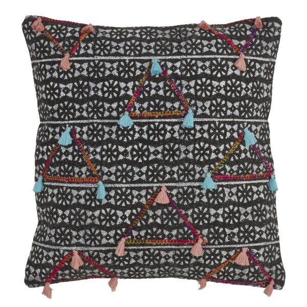 Rlm Distribution SARO  18 in. Square Geometric Print Down Filled Throw Pillow with Triangle Tassels - Multi Color - HO2657418