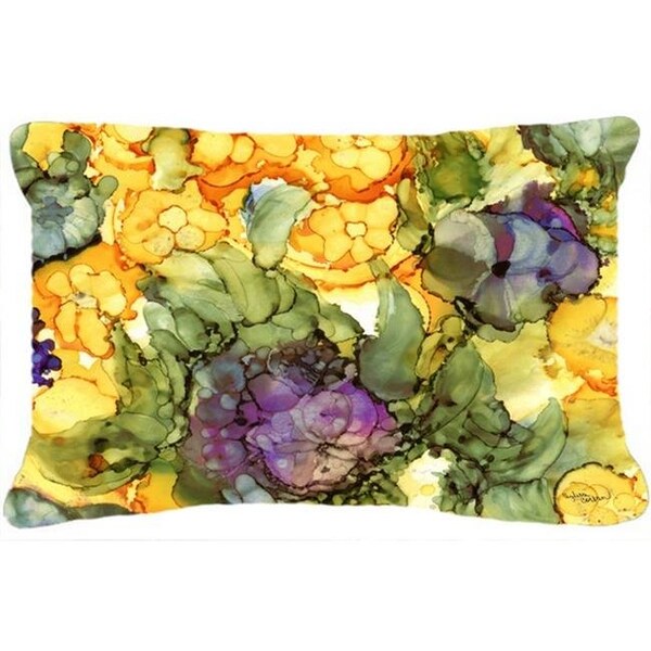 Carolines Treasures Carolines Treasures 8958PW1216 Abstract Flowers Purple & Yellow Fabric Decorative Pillow - 8958PW1216