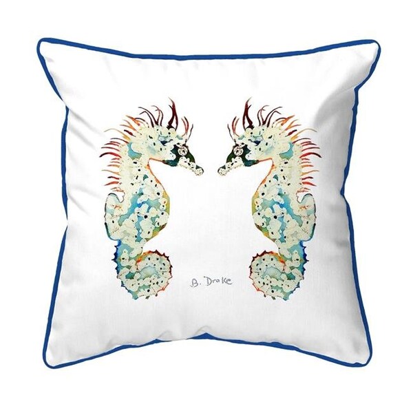 Betsy Drake Betsy Drake HJ388W 18 x 18 in. Betsys Seahorses White Background Large Corded Indoor & Outdoor Pillow - HJ388W