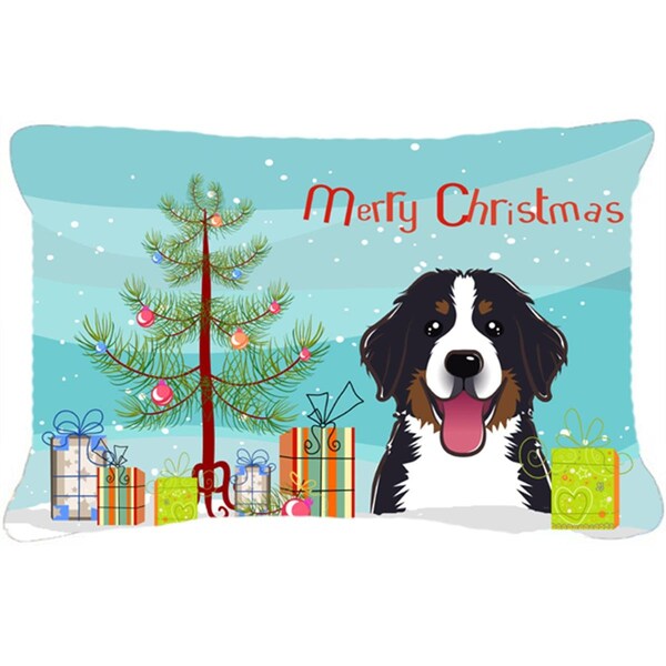 Carolines Treasures Carolines Treasures BB1609PW1216 Christmas Tree & Bernese Mountain Dog Fabric Decorative Pillow - BB1609PW1216