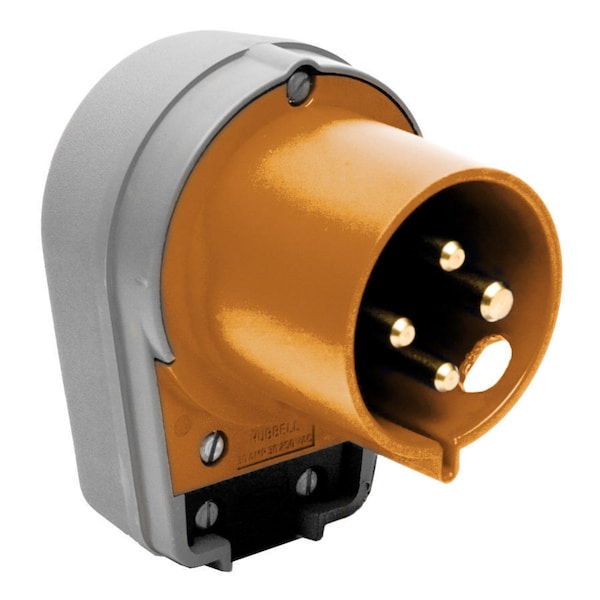 Hubbell Wiring Device-Kellems Heavy Duty Products, IEC Pin and Sleeve Devices, Industrial Grade, Male, Plug, 30A 125/250V, 3-Pole 4-Wire Grounding, Terminal Screws, Orange - L430P12