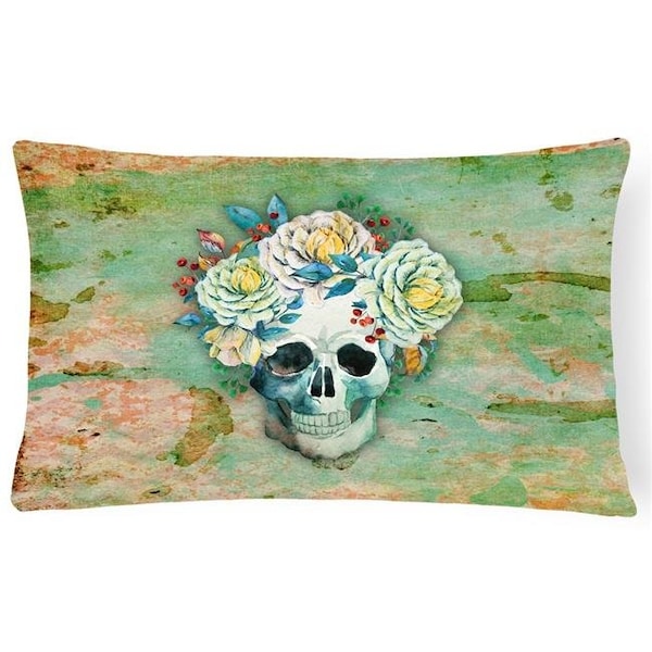 Carolines Treasures Carolines Treasures BB5124PW1216 Day of the Dead Skull with Flowers Canvas Fabric Decorative Pillow - BB5124PW1216