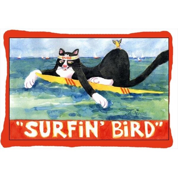 Carolines Treasures Carolines Treasures 6051PW1216 Black and white Cat Surfin Bird Indoor & Outdoor Decorative Fabric Pillow - 12 x 16 in. - 6051PW1216
