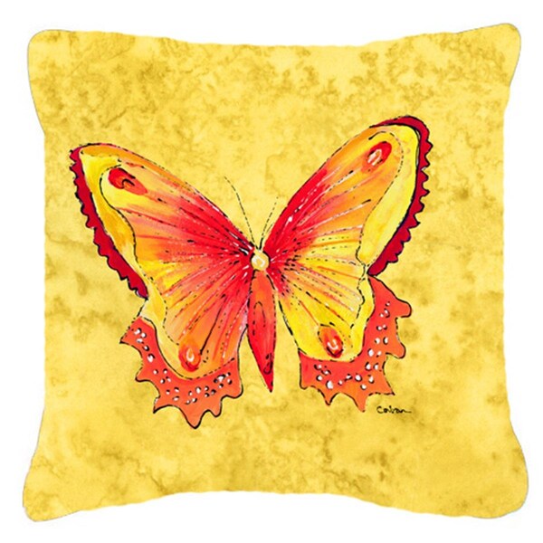 Carolines Treasures Butterfly On Yellow Indoor & Outdoor Fabric Decorative Pillow - CA76528