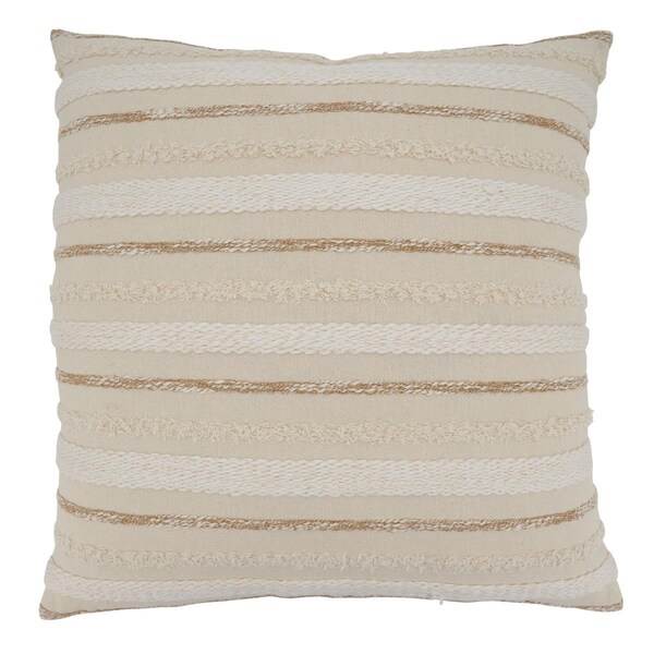 Rlm Distribution SARO 22 in. Square Natural Poly-Filled Woven Stripe Design Throw Pillow - HO3211067