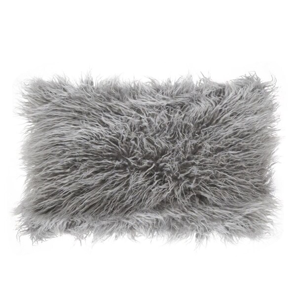 Rlm Distribution SARO  18 in. Rectangle Mongolian Faux Fur Throw Pillow - Fog - HO2657683