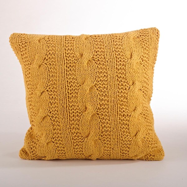 Rlm Distribution SARO  20 in. Cable Knit Design Down Filled Cotton Throw Pillow  Saffron - HO2657331