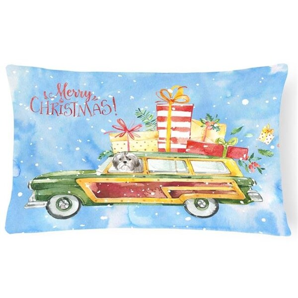 Carolines Treasures Carolines Treasures CK2423PW1216 Merry Christmas Shih Tzu Puppy Cut Canvas Fabric Decorative Pillow - CK2423PW1216