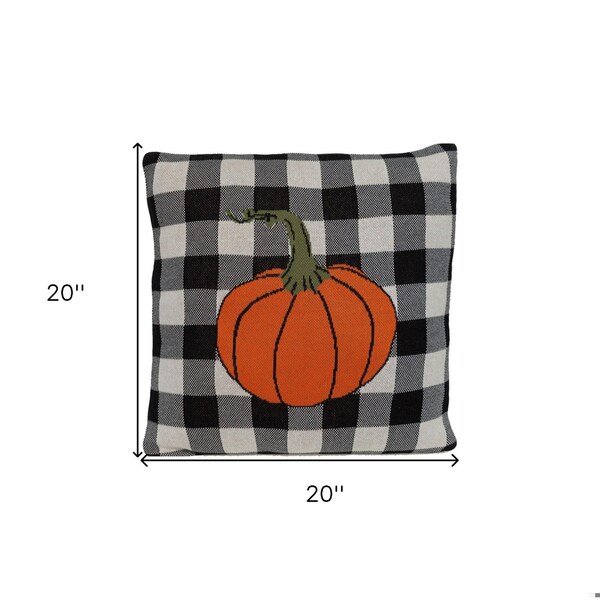 Homeroots 20 x 20 x 4 in. Black, White & Orange Buffalo Check Pumpkin Throw Pillow - 383149