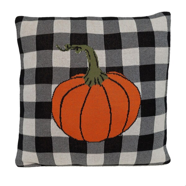 Homeroots 20 x 20 x 4 in. Black, White & Orange Buffalo Check Pumpkin Throw Pillow - 383149