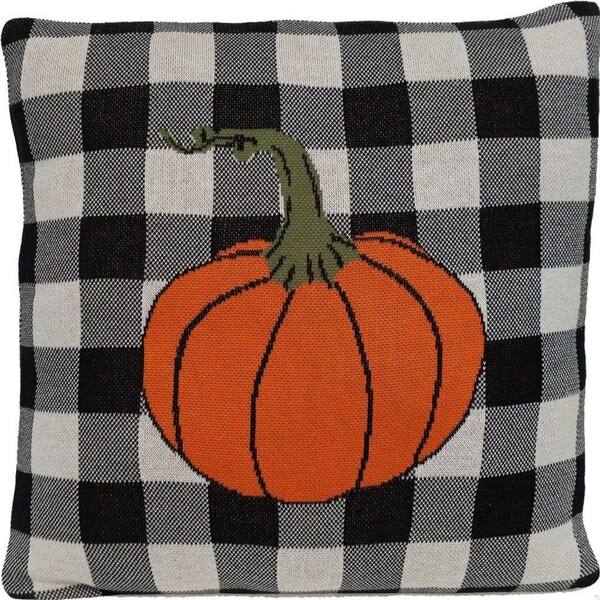Homeroots 20 x 20 x 4 in. Black, White & Orange Buffalo Check Pumpkin Throw Pillow - 383149