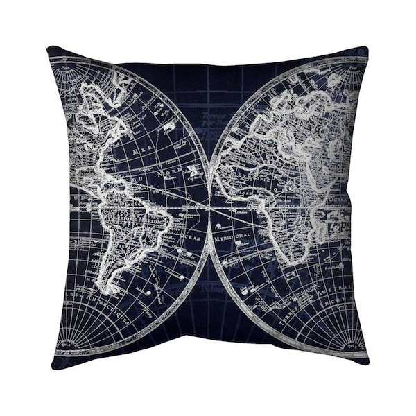 Fondo 26 x 26 in. World Map Blue Print-Double Sided Print Indoor Pillow - FO3332754