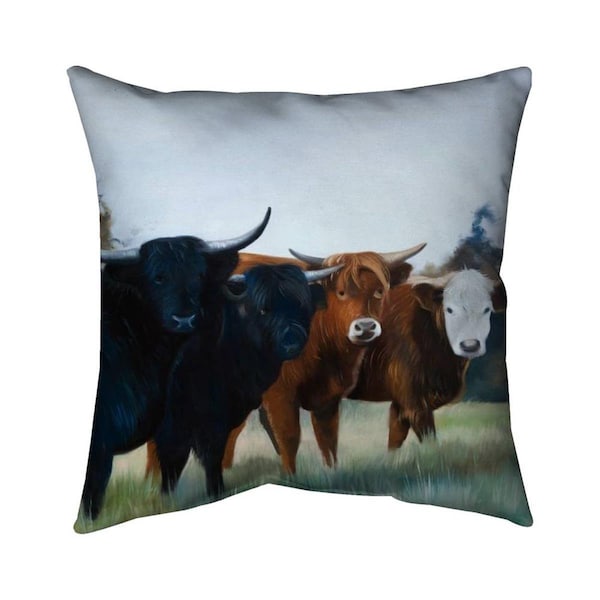 Begin Home Decor 26 x 26 in. Four Highland Cows-Double Sided Print Indoor Pillow - 5541-2626-AN431