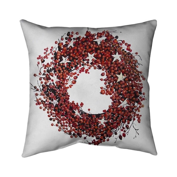 Begin Home Decor 20 x 20 in. Red Berry Wreath-Double Sided Print Indoor Pillow - 5541-2020-HO22