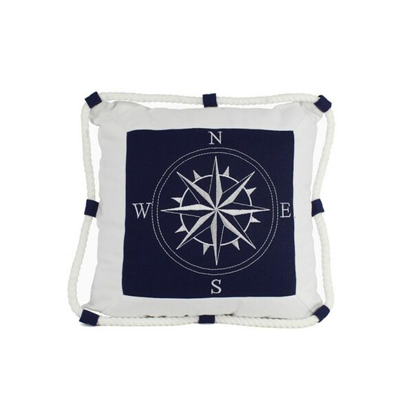 Handcrafted Decor Blue Compass with Nautical Rope Decorative Throw Pillow- 16 in. - PILLOW 109