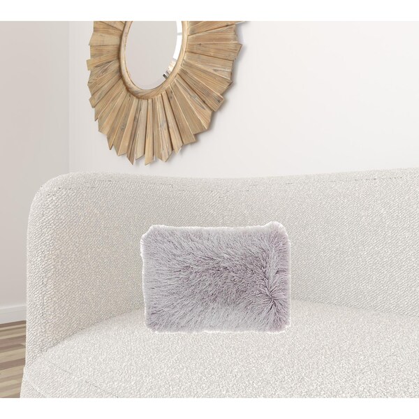 Homeroots 14 x 20 in. Pale Gray Super Shaggy Throw Pillow - 386411