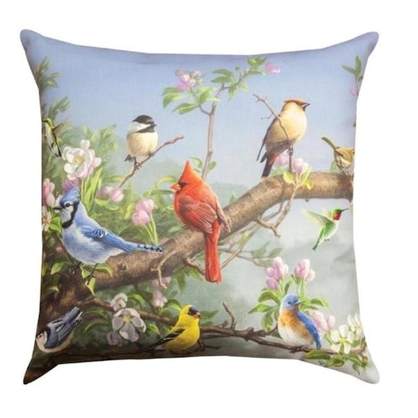 Manual Woodworkers & Weavers Manual Woodworkers & Weavers SLAPPL 18 x 18 in. Songbirds in Apple Blossoms Pillow - SLAPPL