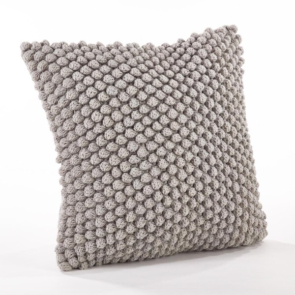 Rlm Distribution SARO  20 in. Crochet Pompom Throw Pillow - Grey - HO3206313