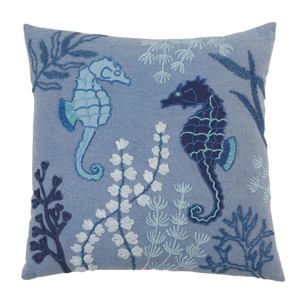 Rlm Distribution 20 in. Stonewashed Sea Horse Throw Pillow with Down Filling Blue - HO3769986