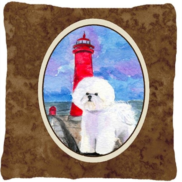 Carolines Treasures Carolines Treasures SS8891PW1414 Lighthouse With Bichon Frise Decorative Fabric Pillow - SS8891PW1414