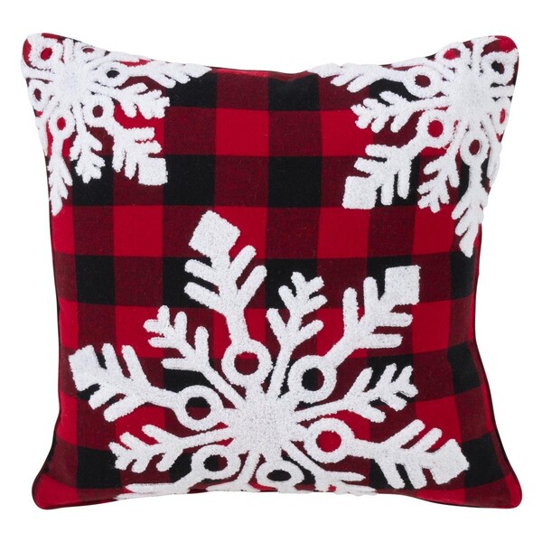 Rlm Distribution SARO  Buffalo Snowflake Plaid Down Filled Cotton Throw Pillow  Red - HO2657784