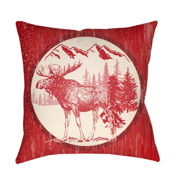 Artistic Weavers Lodge Cabin Moose Poly Filled Pillow - Bright Red & Beige - 18 x 18 in. - LGCB2021-1818