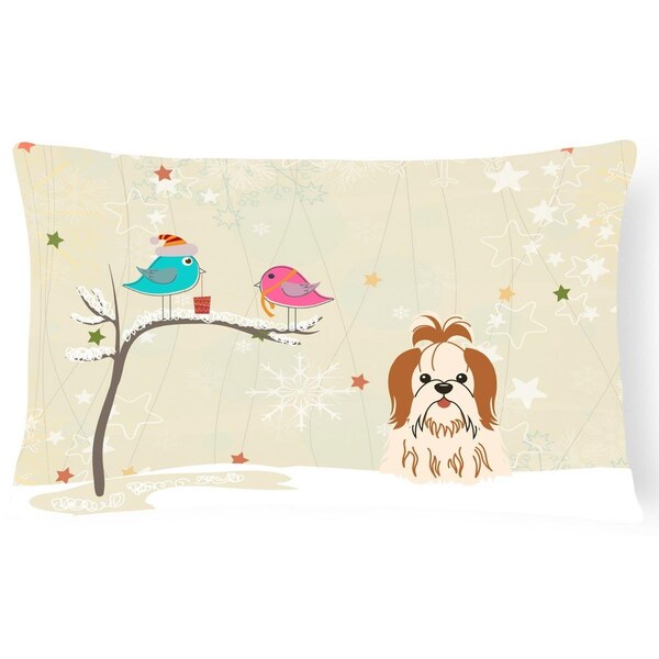 Carolines Treasures Carolines Treasures BB2559PW1216 Christmas Presents Between Friends Shih Tzu Red & White Canvas Fabric Decorative Pillow - BB2559PW1216